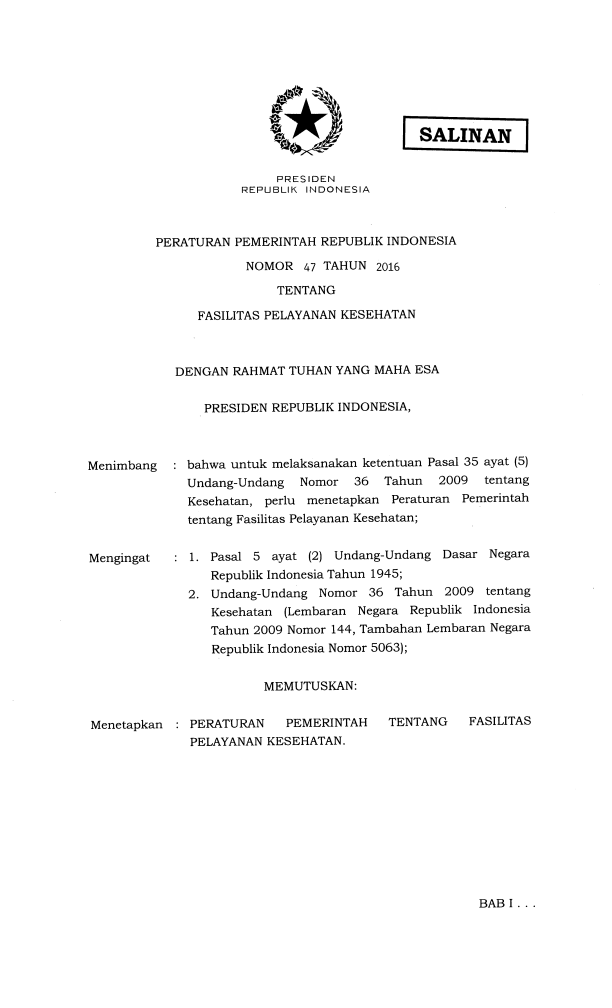 Peraturan Pemerintah Nomor 47 Tahun 2016