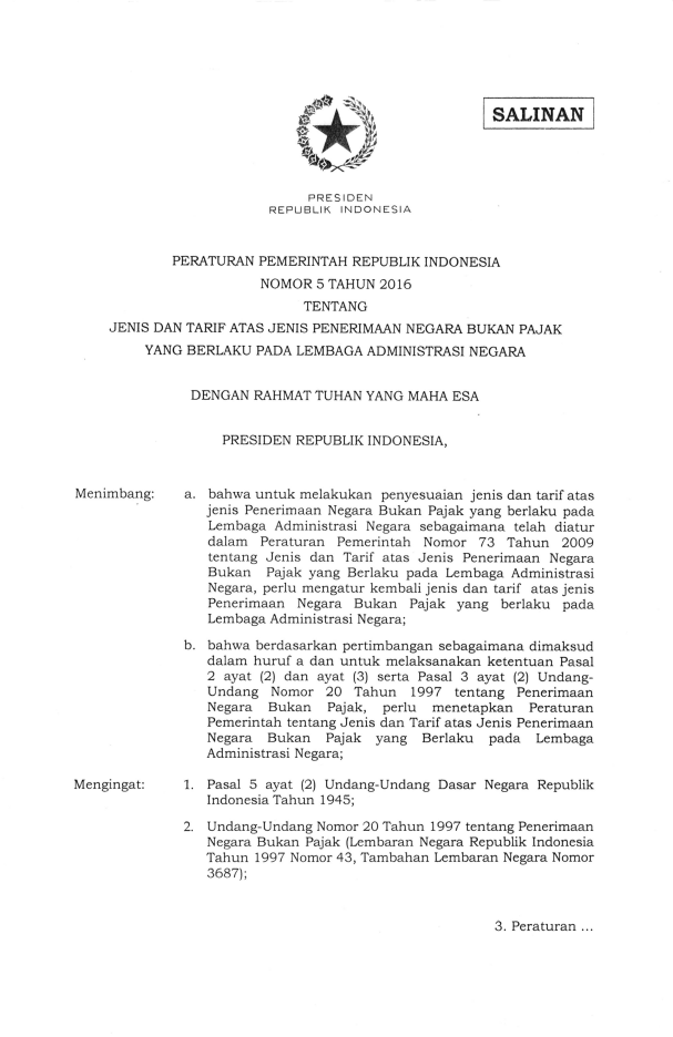 Peraturan Pemerintah Nomor 5 Tahun 2016