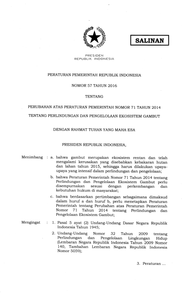 Peraturan Pemerintah Nomor 57 Tahun 2016