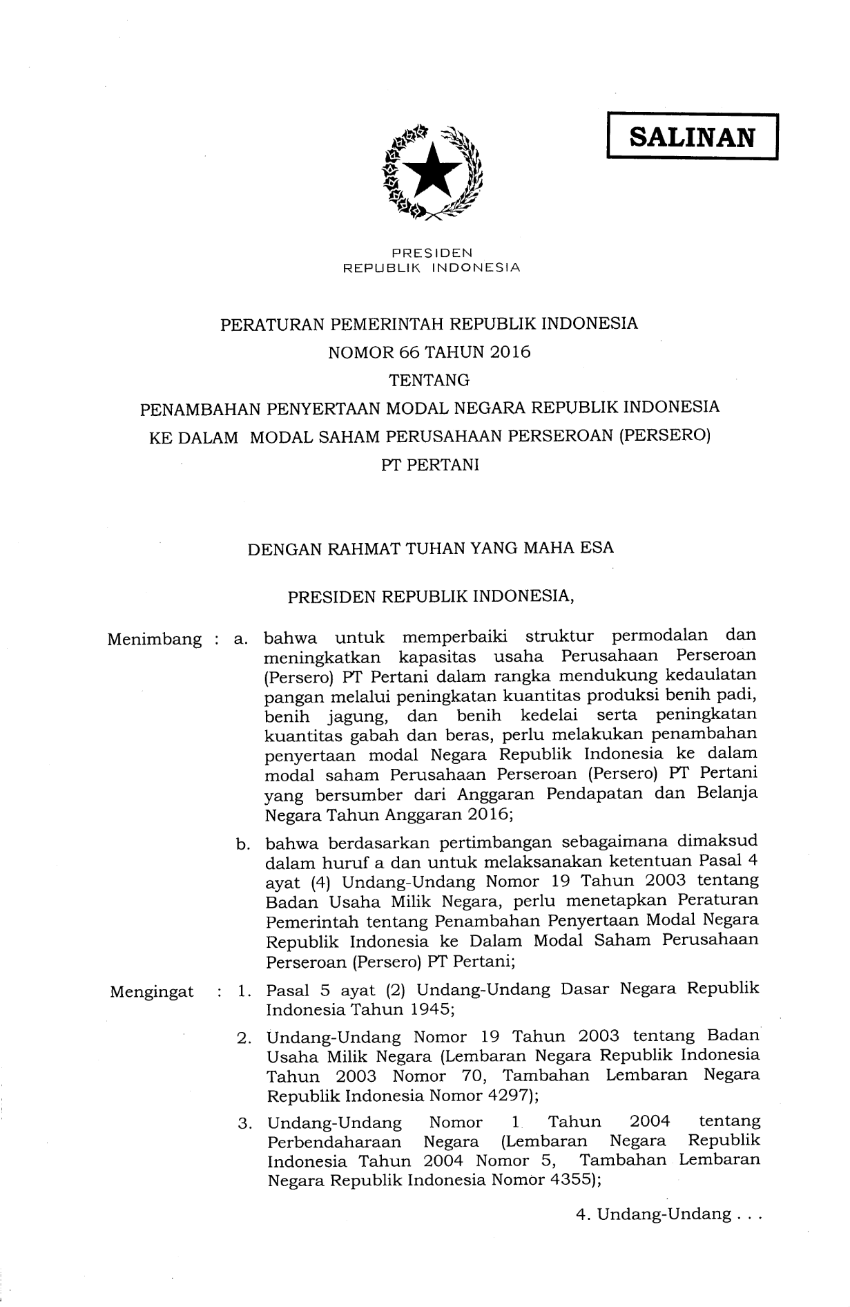 Peraturan Pemerintah Nomor 66 Tahun 2016