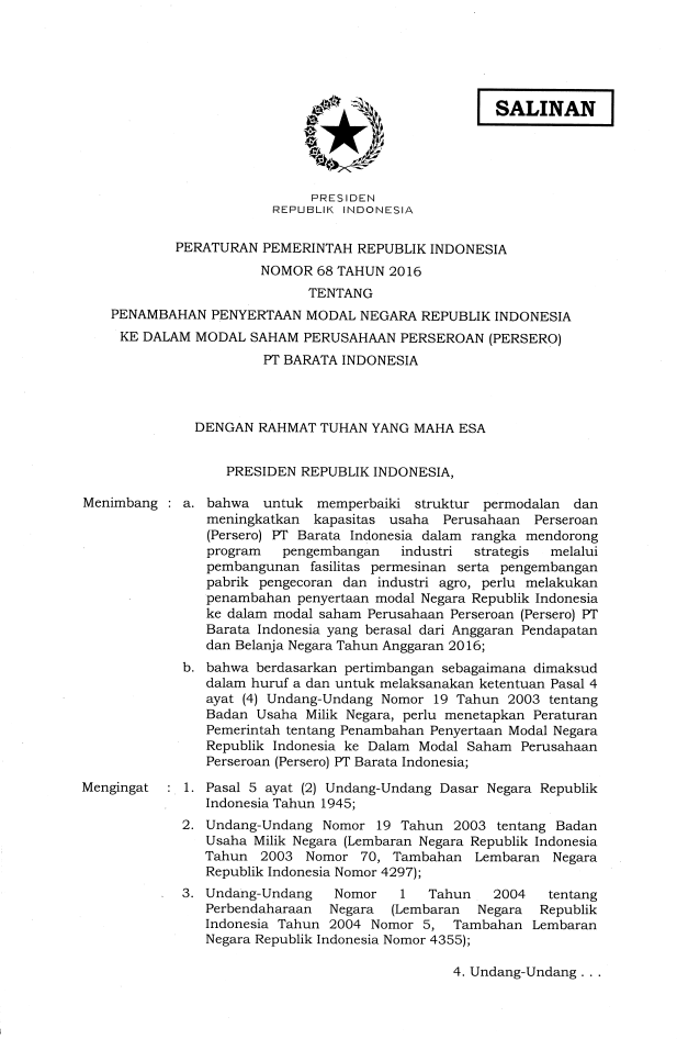 Peraturan Pemerintah Nomor 68 Tahun 2016