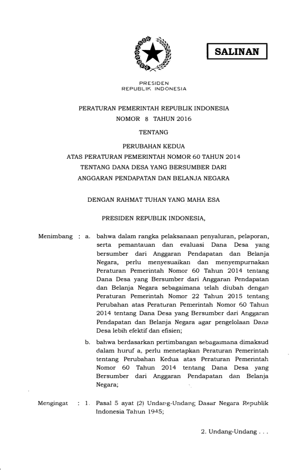 Peraturan Pemerintah Nomor 8 Tahun 2016