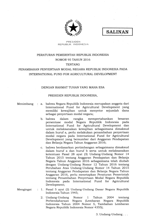 Peraturan Pemerintah Nomor 95 Tahun 2016