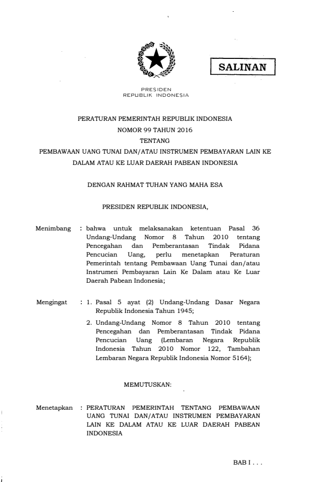 Peraturan Pemerintah Nomor 99 Tahun 2016