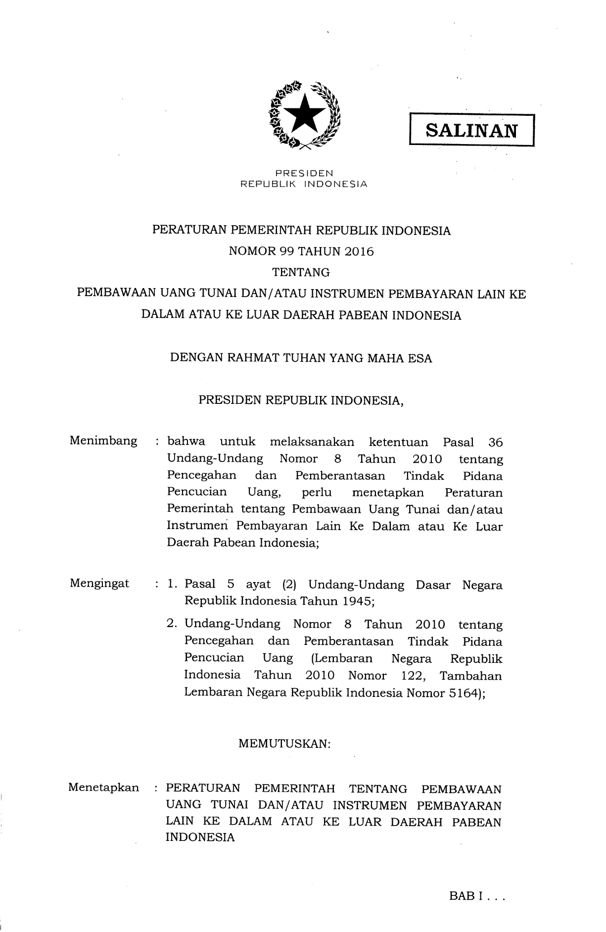 Peraturan Pemerintah Nomor 99 Tahun 2016