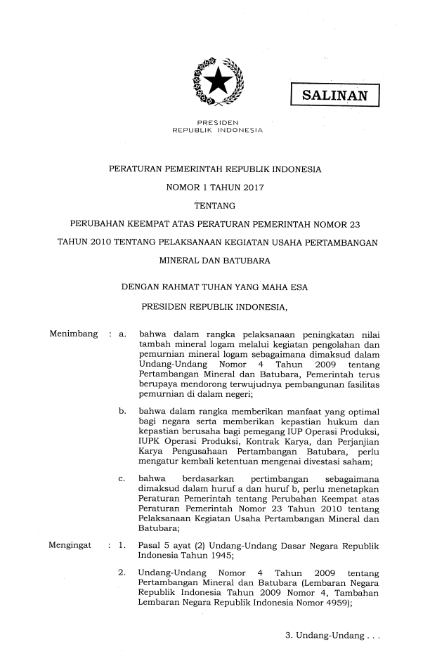 Peraturan Pemerintah Nomor 1 Tahun 2017