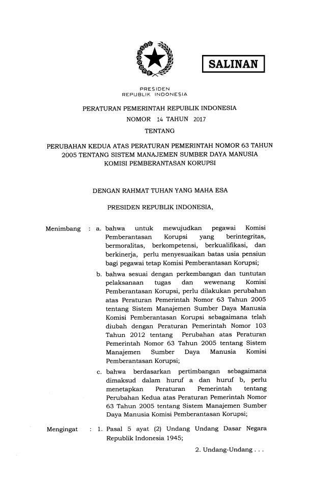 Peraturan Pemerintah Nomor 14 Tahun 2017