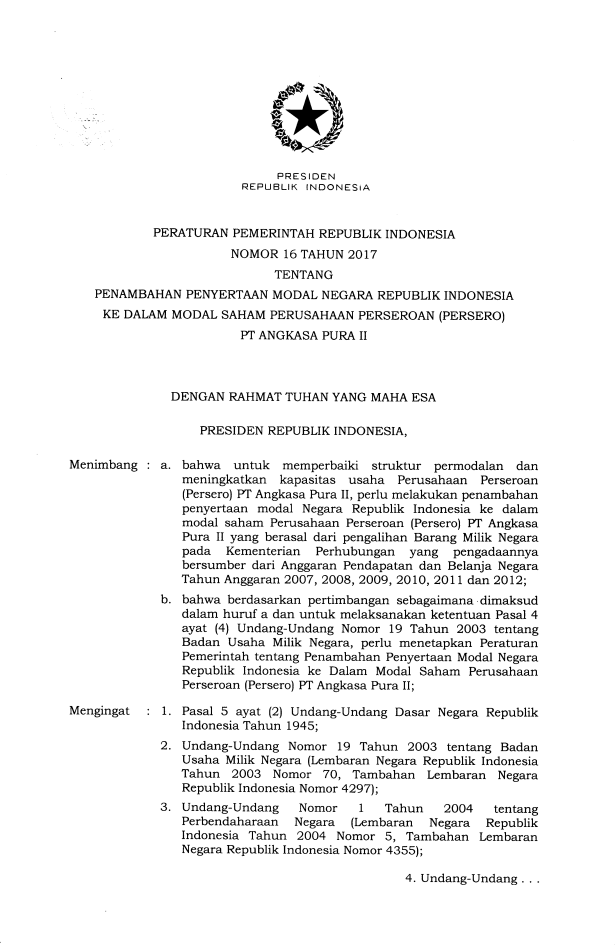 Peraturan Pemerintah Nomor 16 Tahun 2017