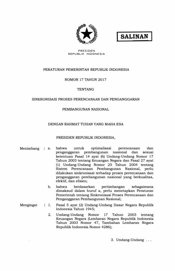 Peraturan Pemerintah Nomor 17 Tahun 2017