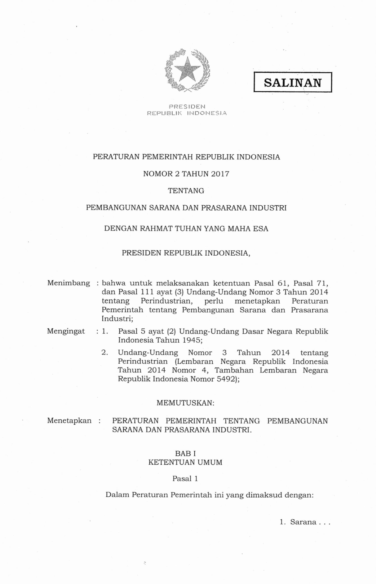 Peraturan Pemerintah Nomor 2 Tahun 2017
