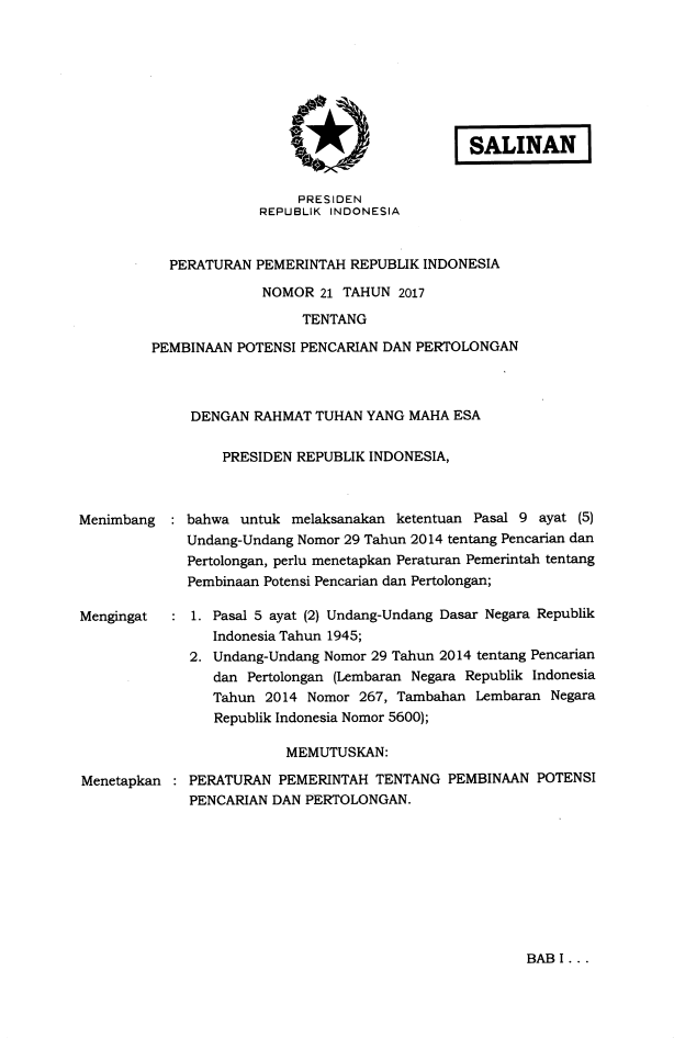 Peraturan Pemerintah Nomor 21 Tahun 2017