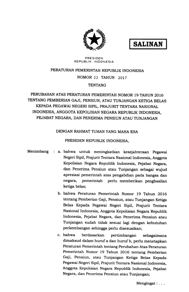 Peraturan Pemerintah Nomor 23 Tahun 2017