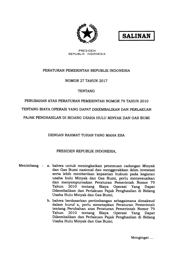 Peraturan Pemerintah Nomor 27 Tahun 2017