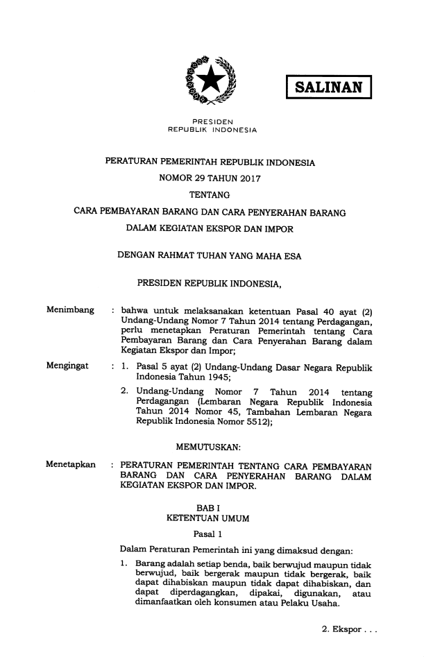 Peraturan Pemerintah Nomor 29 Tahun 2017