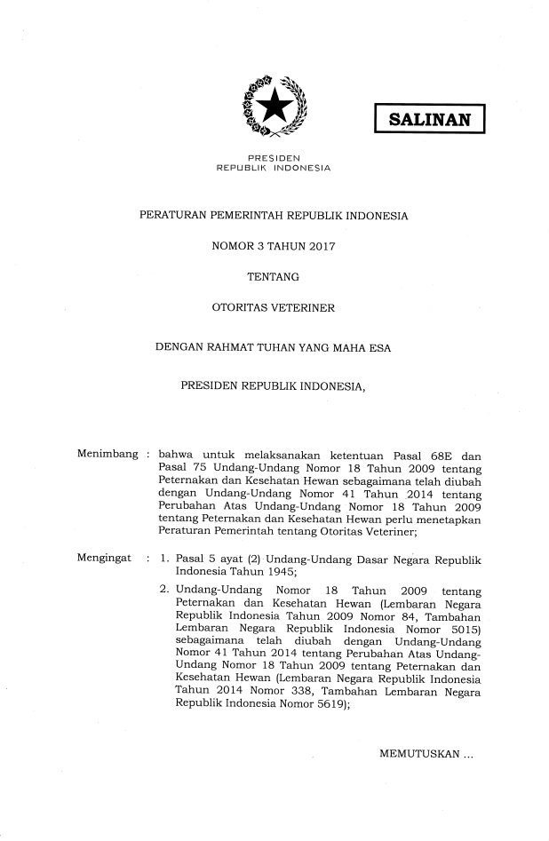 Peraturan Pemerintah Nomor 3 Tahun 2017