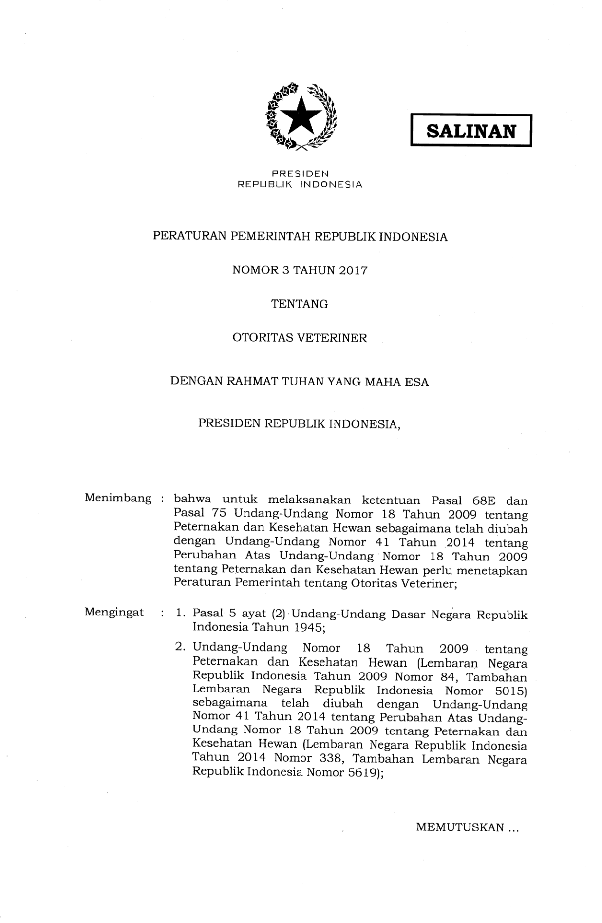 Peraturan Pemerintah Nomor 3 Tahun 2017