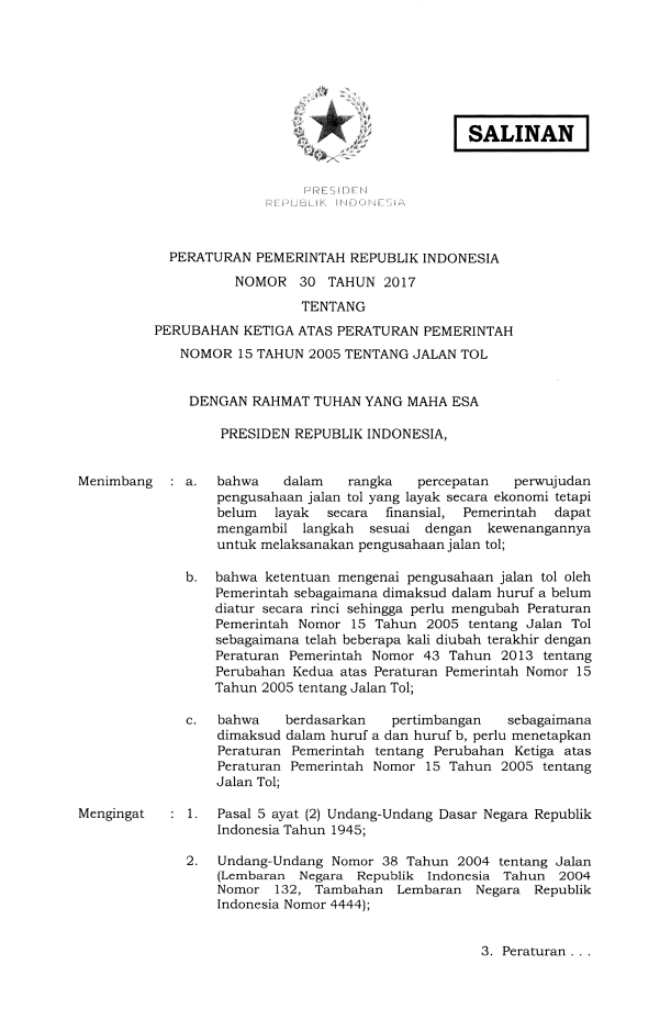 Peraturan Pemerintah Nomor 30 Tahun 2017