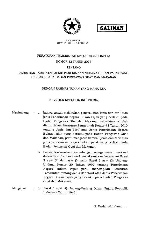 Peraturan Pemerintah Nomor 32 Tahun 2017