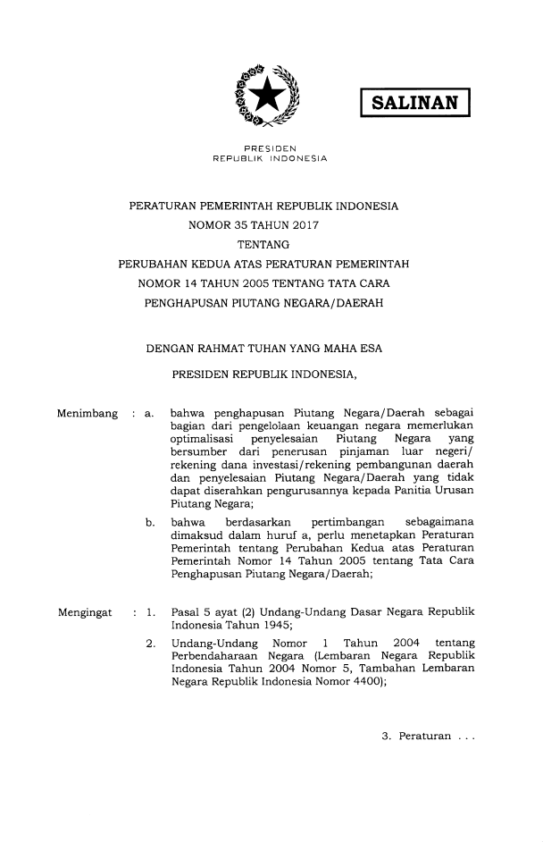 Peraturan Pemerintah Nomor 35 Tahun 2017