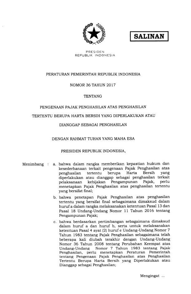 Peraturan Pemerintah Nomor 36 Tahun 2017