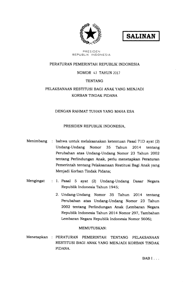 Peraturan Pemerintah Nomor 43 Tahun 2017