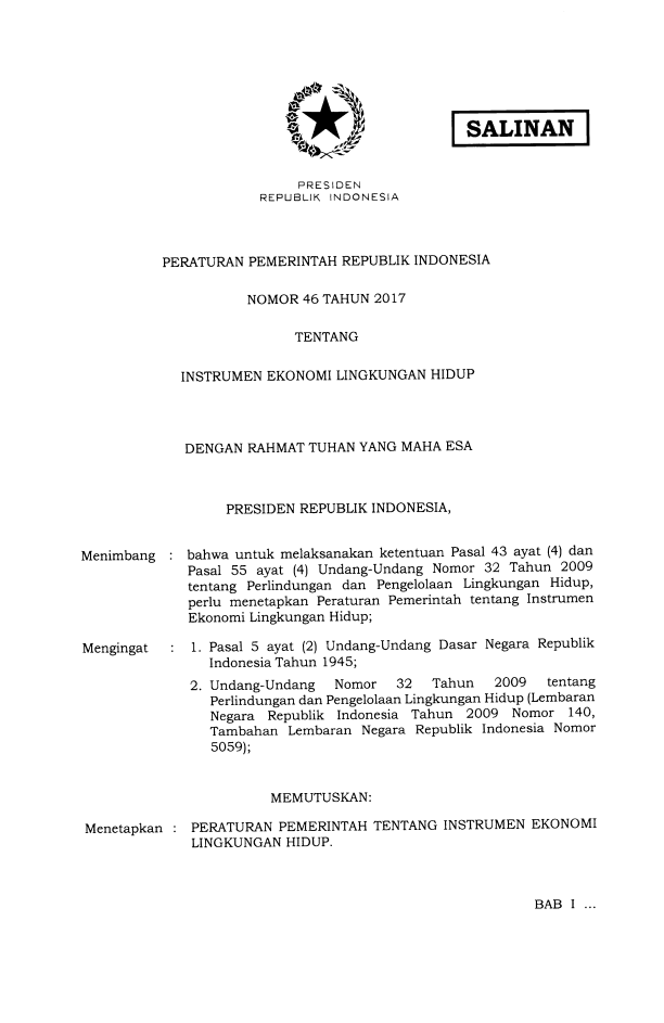 Peraturan Pemerintah Nomor 46 Tahun 2017