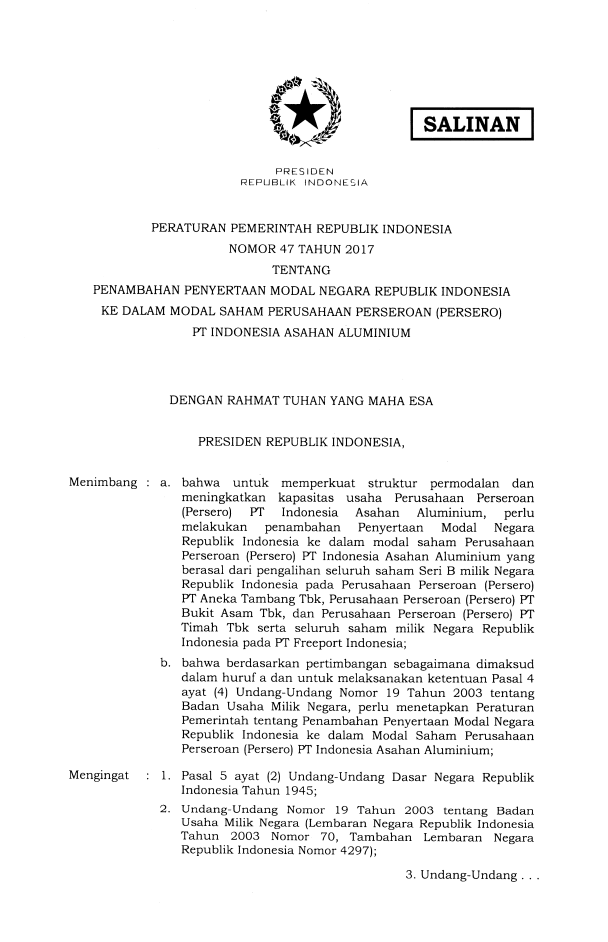 Peraturan Pemerintah Nomor 47 Tahun 2017