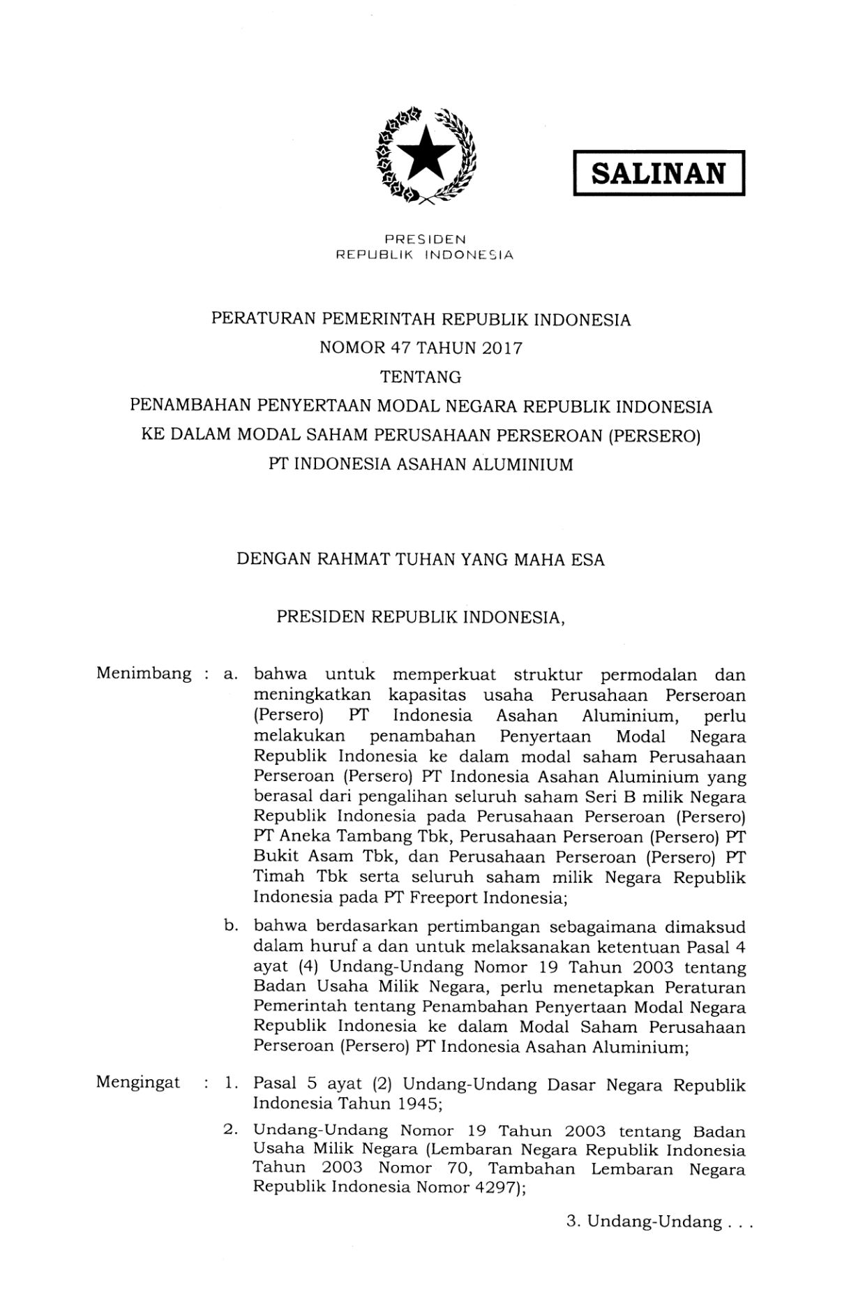 Peraturan Pemerintah Nomor 47 Tahun 2017