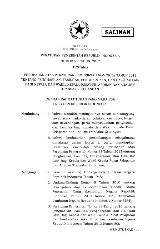 Peraturan Pemerintah Nomor 51 Tahun 2017