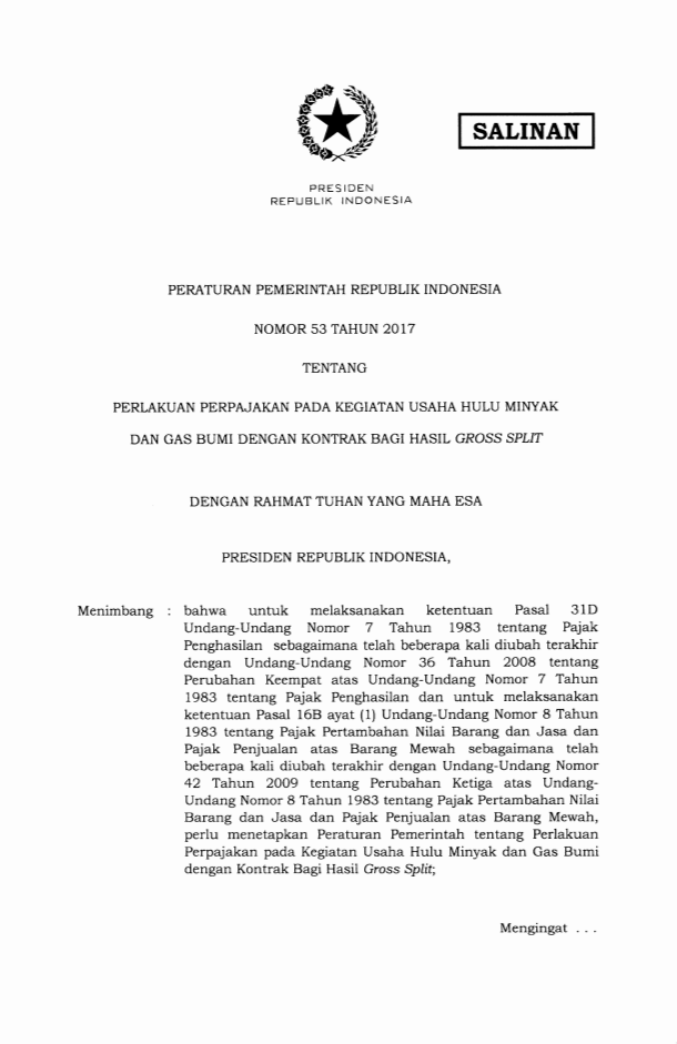 Peraturan Pemerintah Nomor 53 Tahun 2017