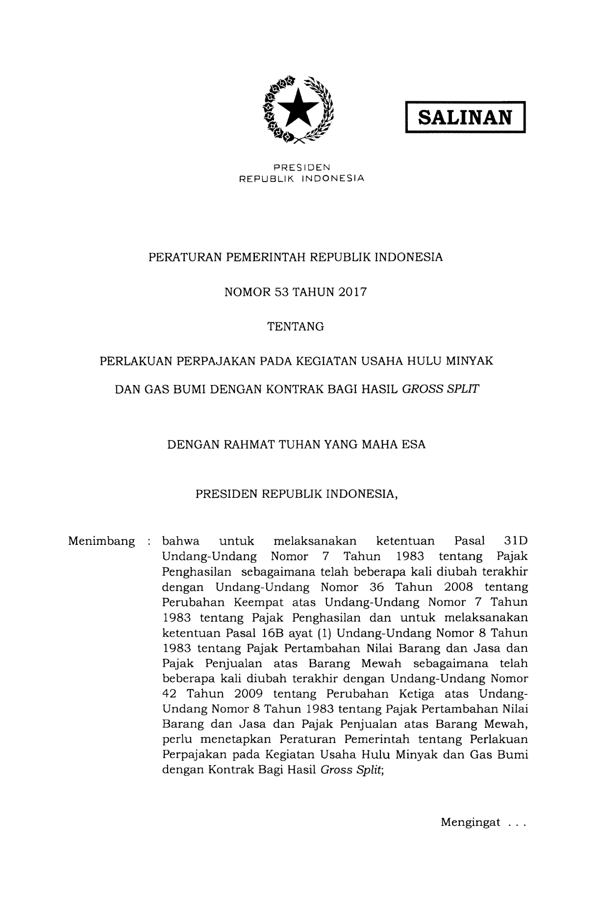 Peraturan Pemerintah Nomor 53 Tahun 2017