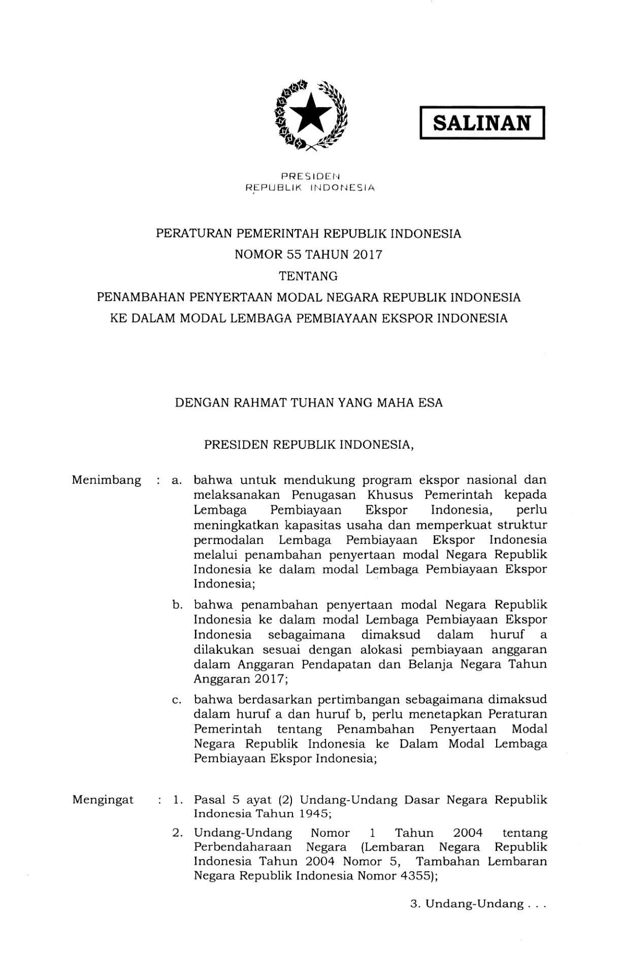 Peraturan Pemerintah Nomor 55 Tahun 2017