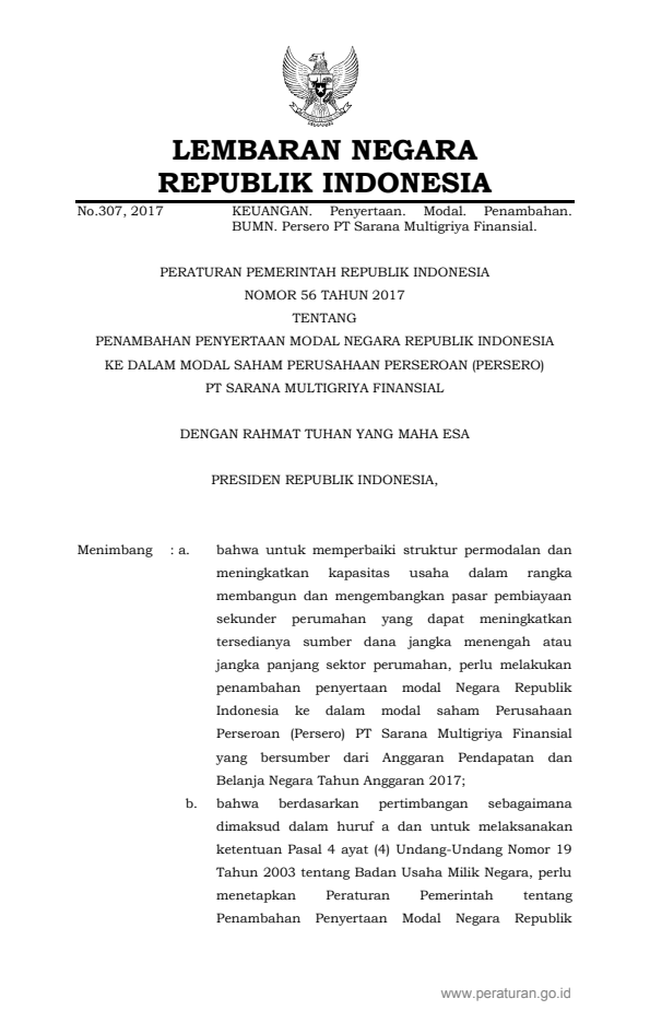 Peraturan Pemerintah Nomor 56 Tahun 2017