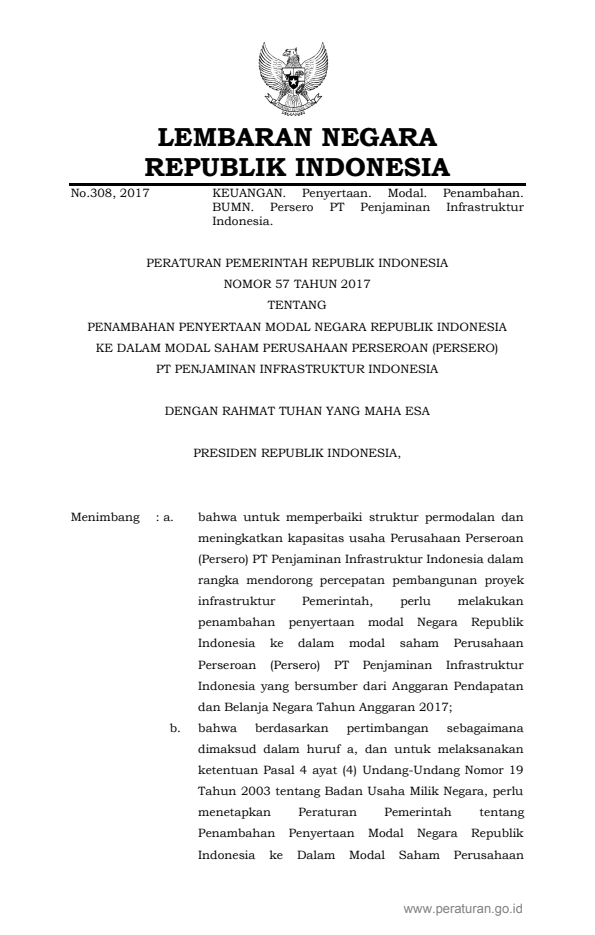 Peraturan Pemerintah Nomor 57 Tahun 2017