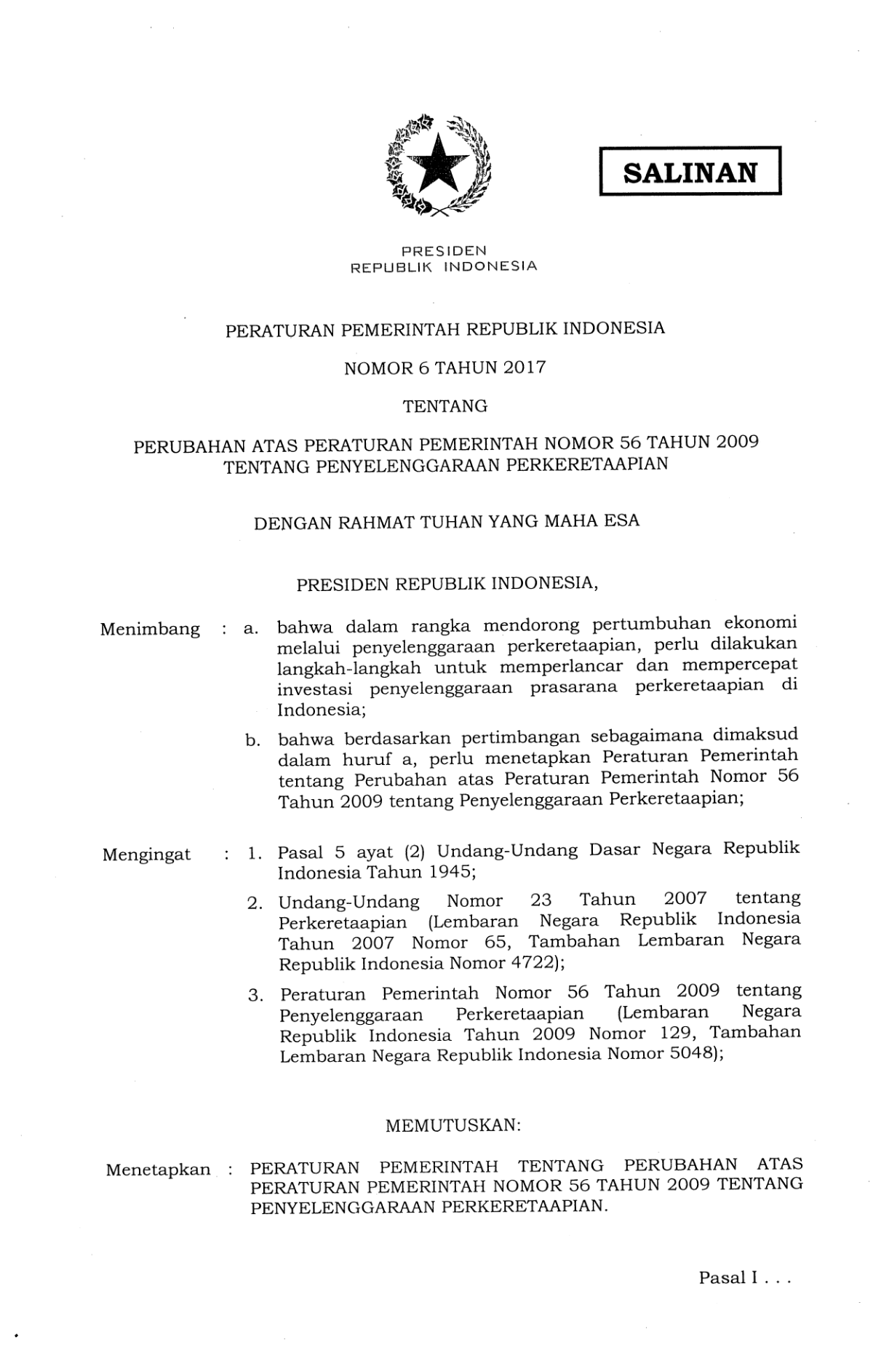 Peraturan Pemerintah Nomor 6 Tahun 2017