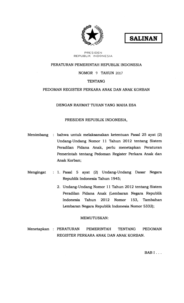 Peraturan Pemerintah Nomor 9 Tahun 2017