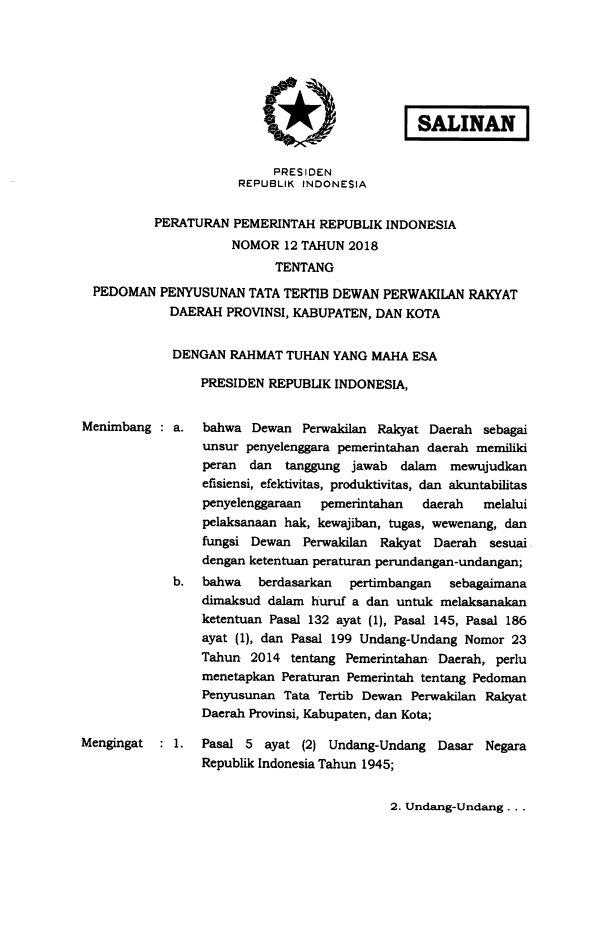 Peraturan Pemerintah Nomor 12 Tahun 2018