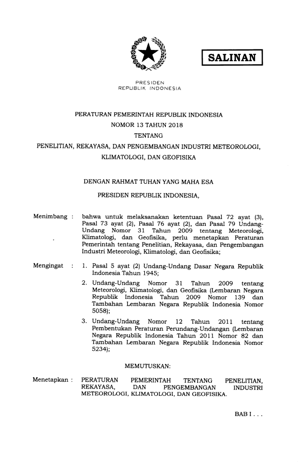 Peraturan Pemerintah Nomor 13 Tahun 2018