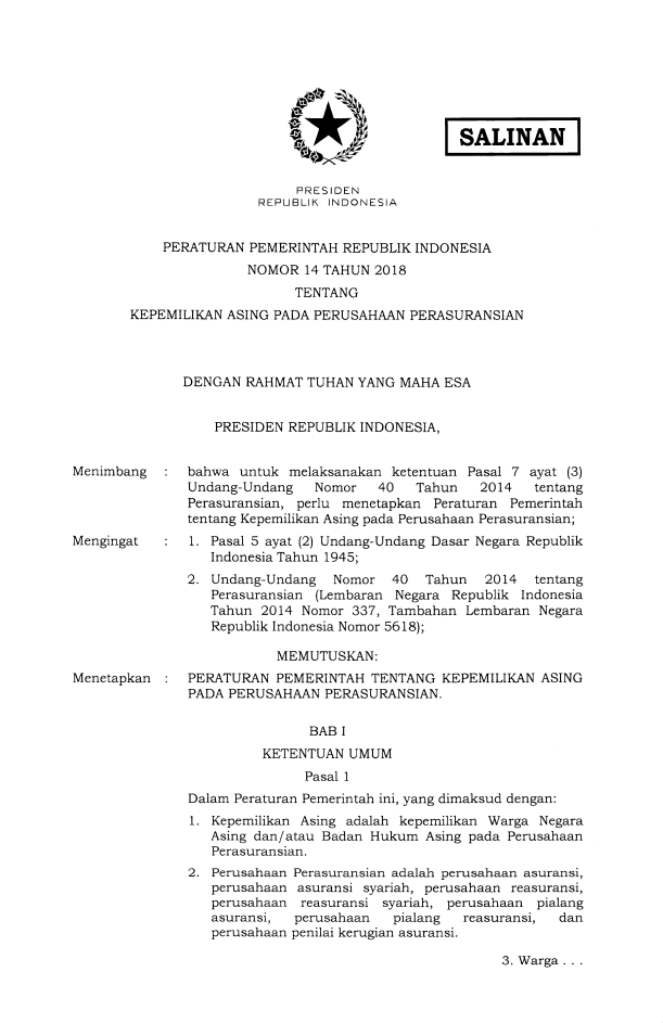 Peraturan Pemerintah Nomor 14 Tahun 2018