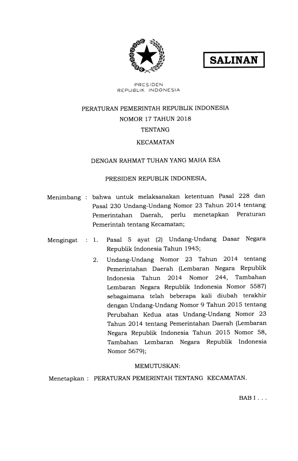 Peraturan Pemerintah Nomor 17 Tahun 2018