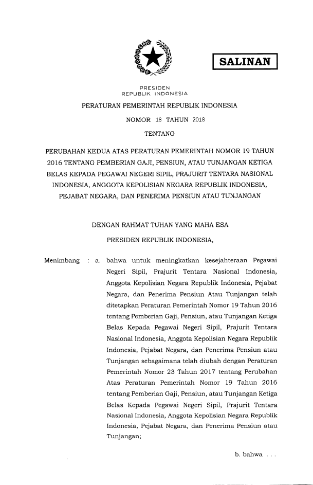 Peraturan Pemerintah Nomor 18 Tahun 2018