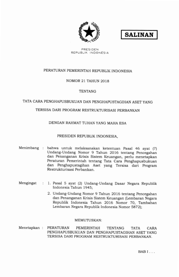 Peraturan Pemerintah Nomor 21 Tahun 2018