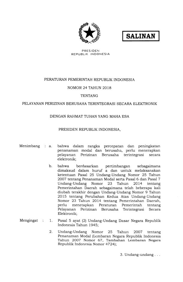 Peraturan Pemerintah Nomor 24 Tahun 2018