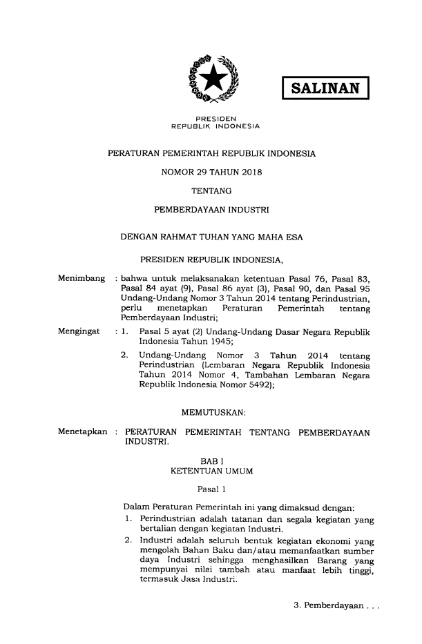 Peraturan Pemerintah Nomor 29 Tahun 2018