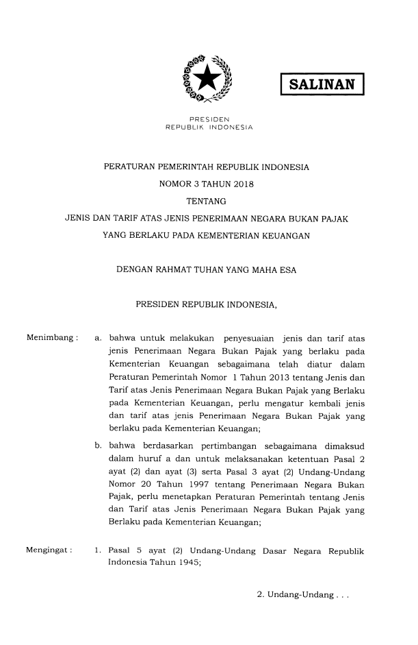 Peraturan Pemerintah Nomor 3 Tahun 2018