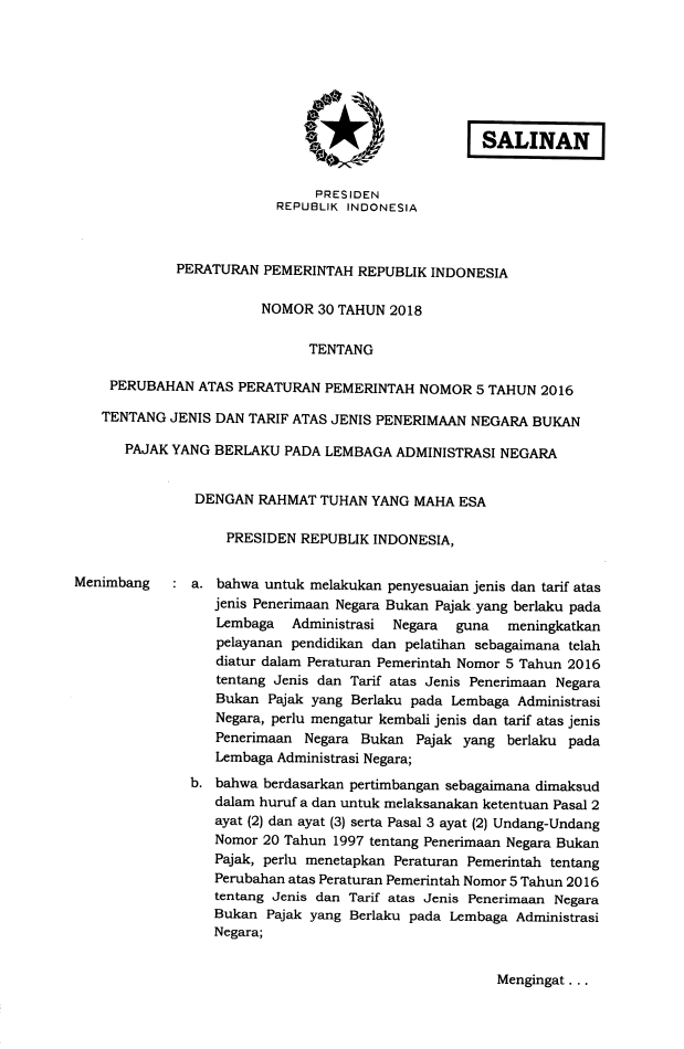 Peraturan Pemerintah Nomor 30 Tahun 2018