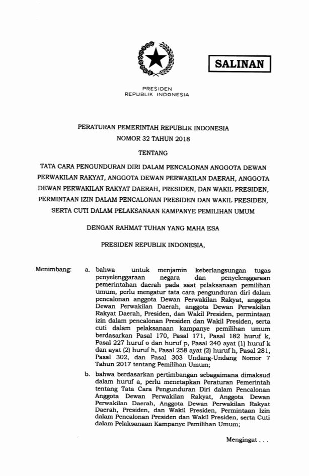 Peraturan Pemerintah Nomor 32 Tahun 2018