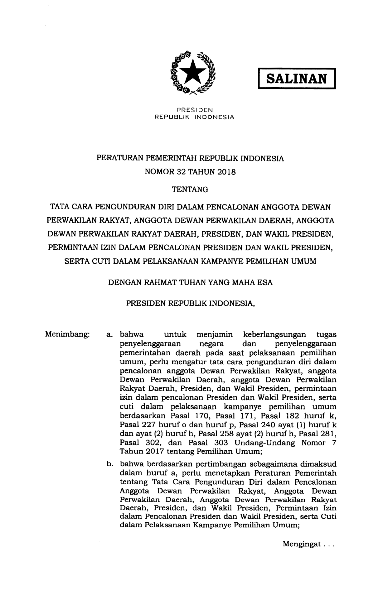 Peraturan Pemerintah Nomor 32 Tahun 2018