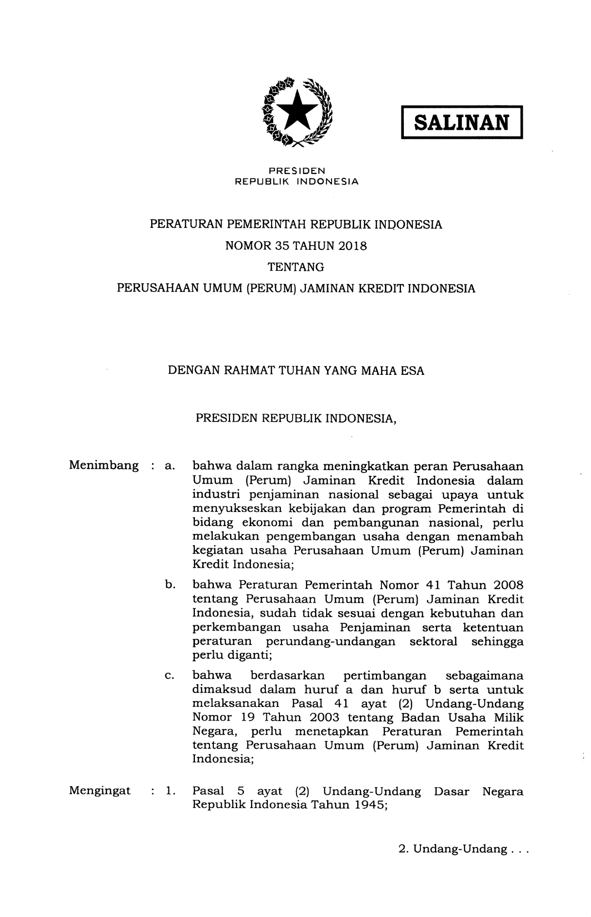 Peraturan Pemerintah Nomor 35 Tahun 2018
