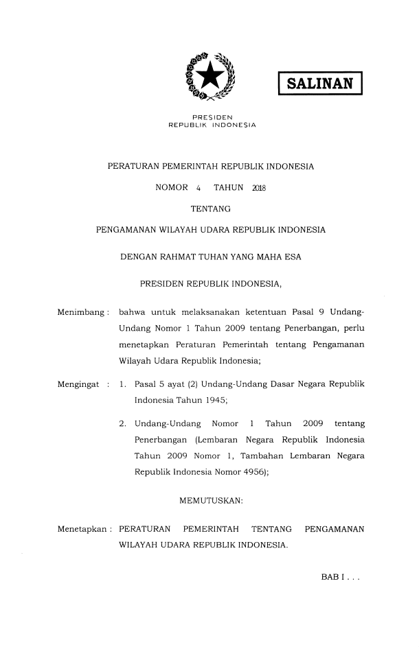 Peraturan Pemerintah Nomor 4 Tahun 2018